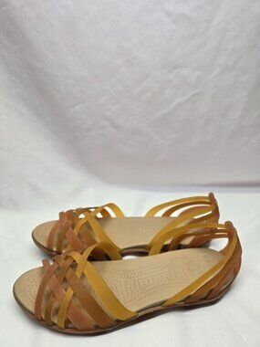 Crocs Isabella Huarache Orange/Tan Slip On Flats Women's Size 9